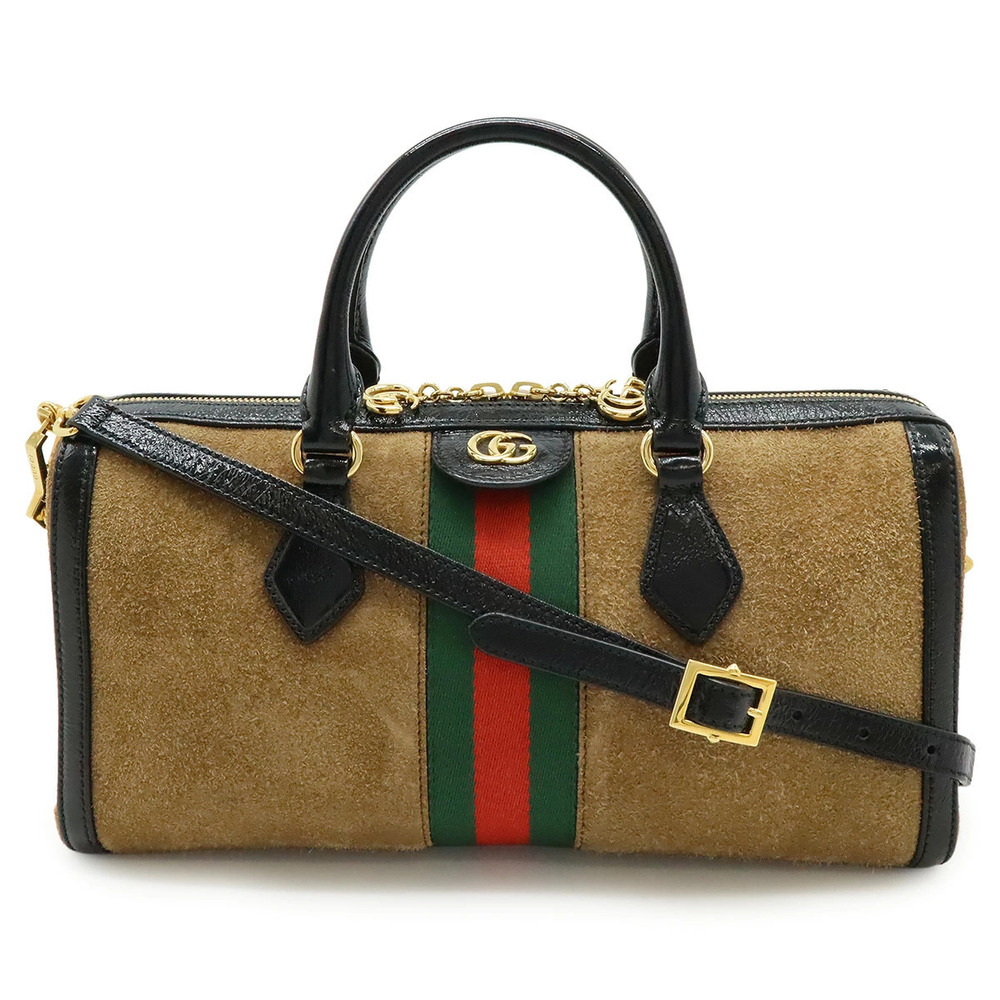 Gucci Ophidia Sherry Bag Shoulder Suede Patent Vernis Brown Black